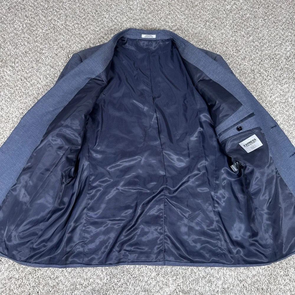 Express Photographer Blazer Mens 44 Regular Blue Fitted Cotton Two-Button Jacket